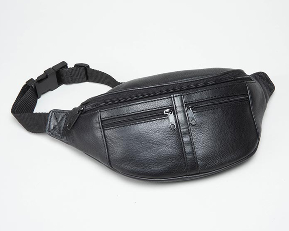Mens Black Waist Bag in Milled Nappa Leather - The Leather Locker