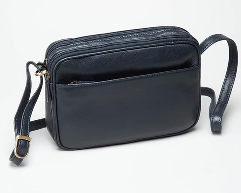 Ladies' Navy Shoulder Bag in Milled Nappa Leather The Leather Locker