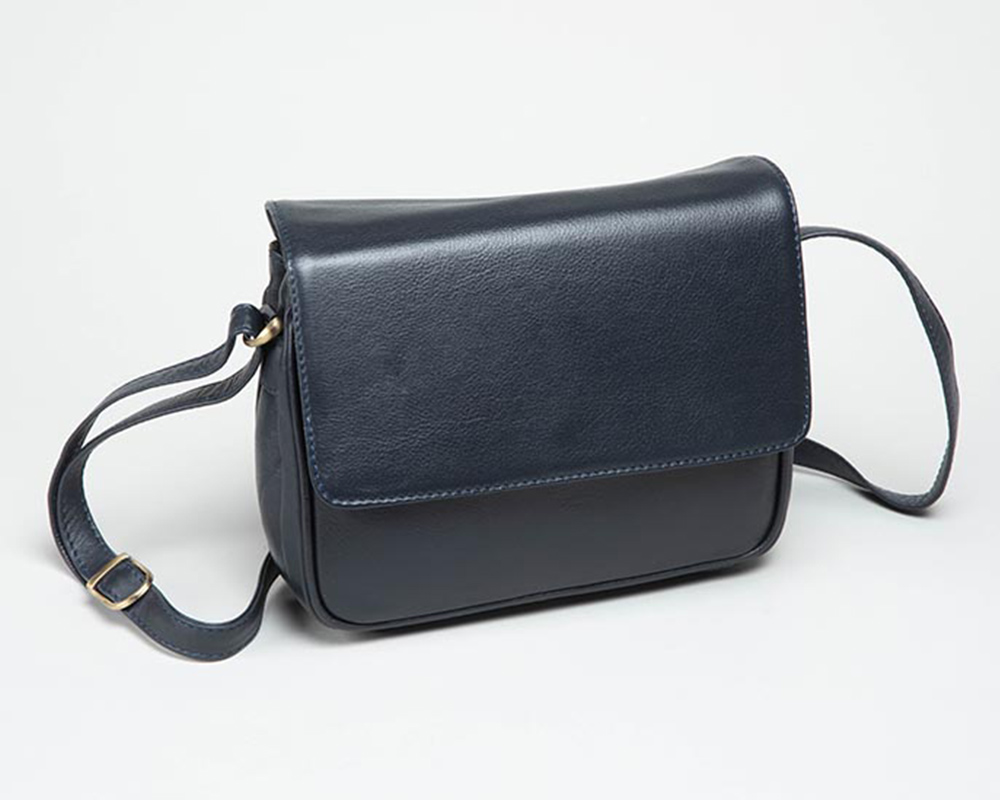 Ladies' Navy Shoulder Bag in Milled Nappa Leather The Leather Locker